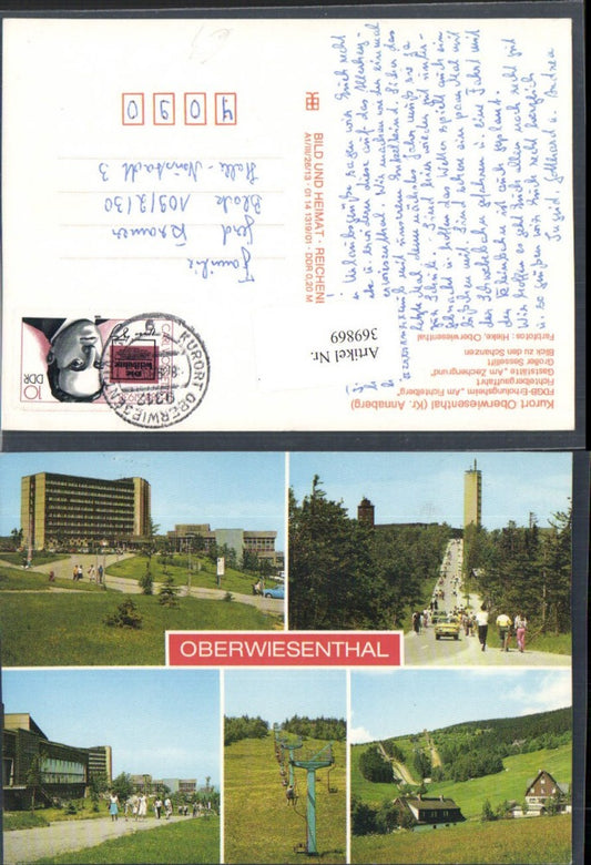 369869,Oberwiesenthal Erholungsheim Fichtelberg Gaststätte Sessellift Schanze Mehrbildkarte