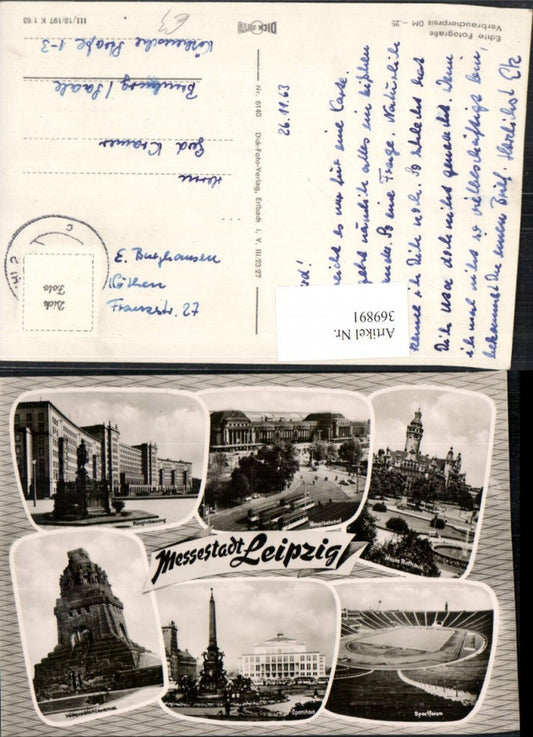 369891,Leipzig Bahnhof Völkerschlachtdenkmal Opernhaus Stadion Rathaus Mehrbildkarte
