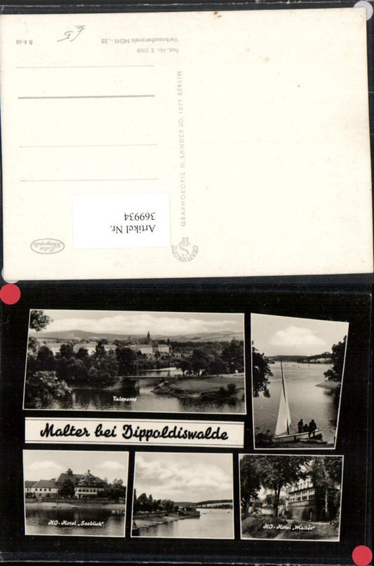 369934,Malter b. Dippoldiswalde Talsperre Hotel Seeblick Segelboot Mehrbildkarte
