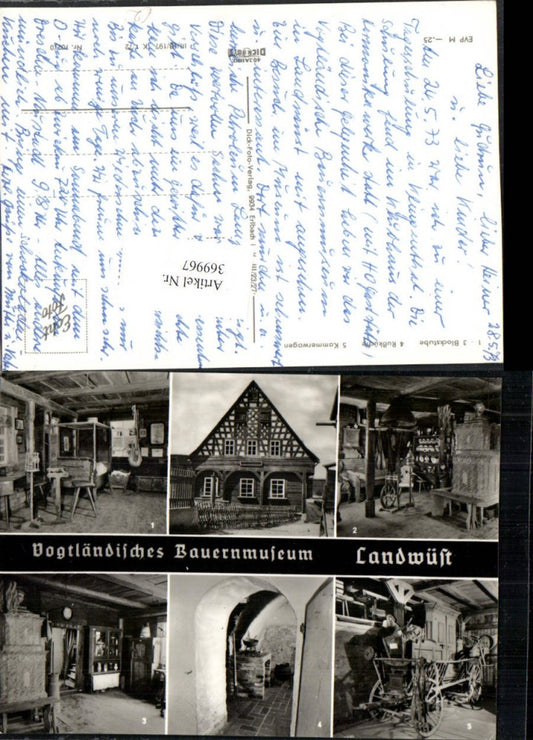 369967,Landwüst Vogtländisches Bauernmuseum Blockstube Rußküche Kammerwagen Mehrbildkarte