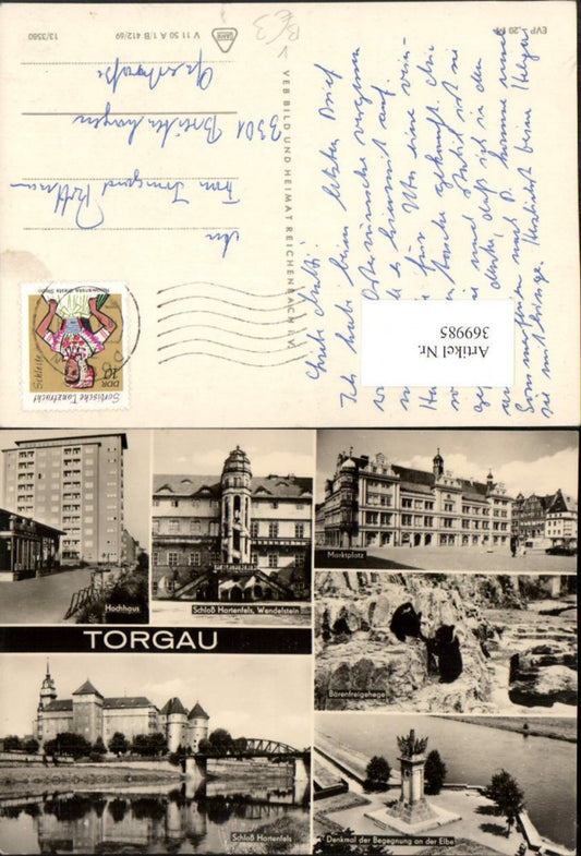 369985,Torgau Hochhaus Schloss Hartenfels Marktplatz Denkmal Bären Mehrbildkarte pub VEB