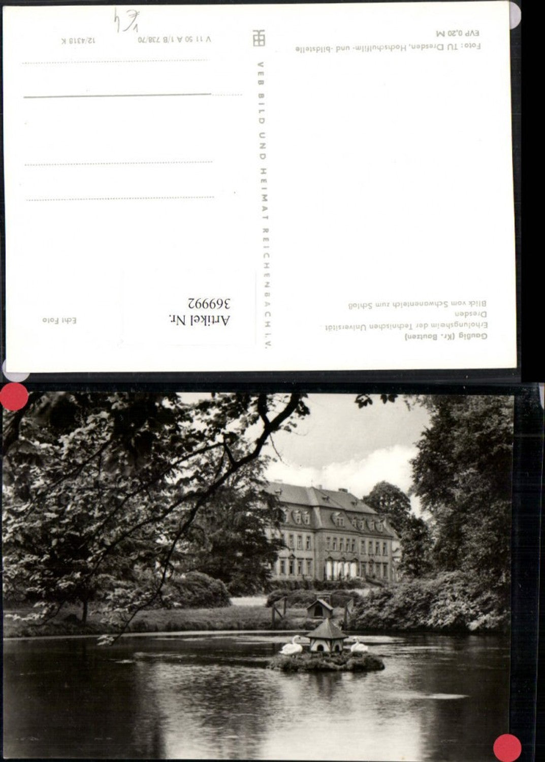 369992,Gaußig Erholungsheim d. Technischen Universität Dresden Schloss Teich pub VEB