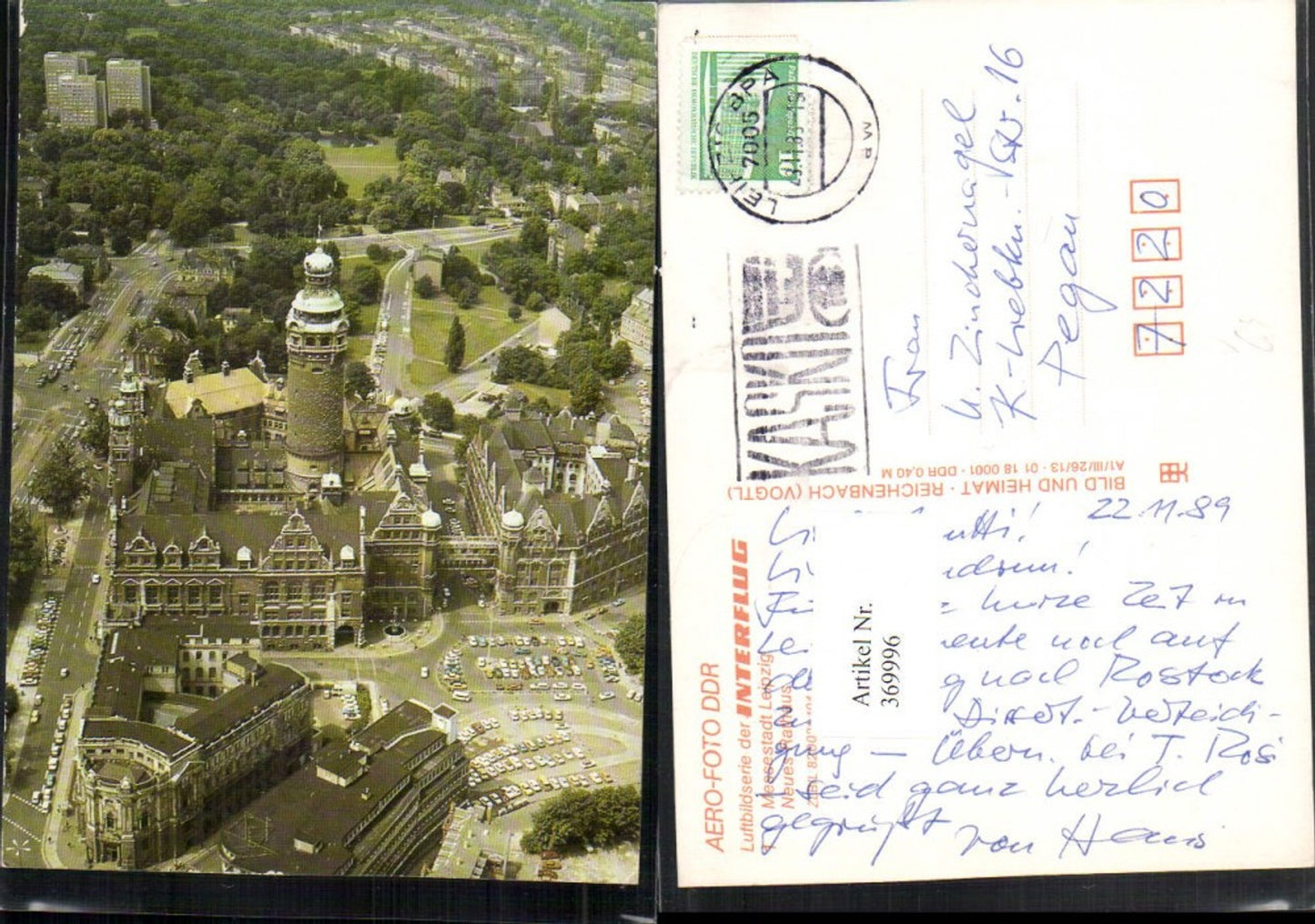 369996,Leipzig Rathaus Fliegeraufnahme pub Aero Foto DDR Interflug