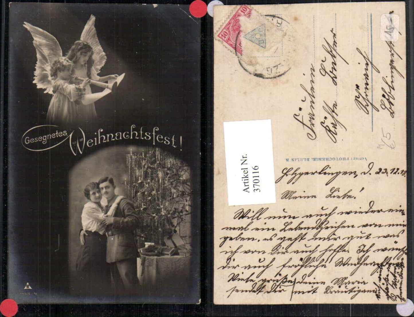 370116,Weihnachten Paar Weihnachtsbaum Christbaum Engeln Tröte pub Photochemie 1458/4