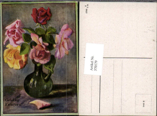 370179,Künstler AK Wittig Weihnachten Rosenstrauß Rosen Vase