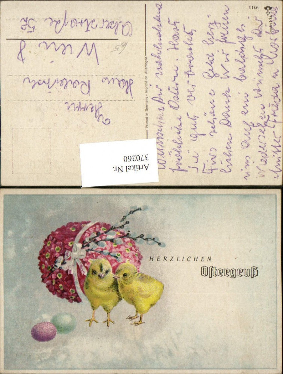 370260, Artist AK Easter chicks Easter eggs egg made of flowers primroses pussy willows