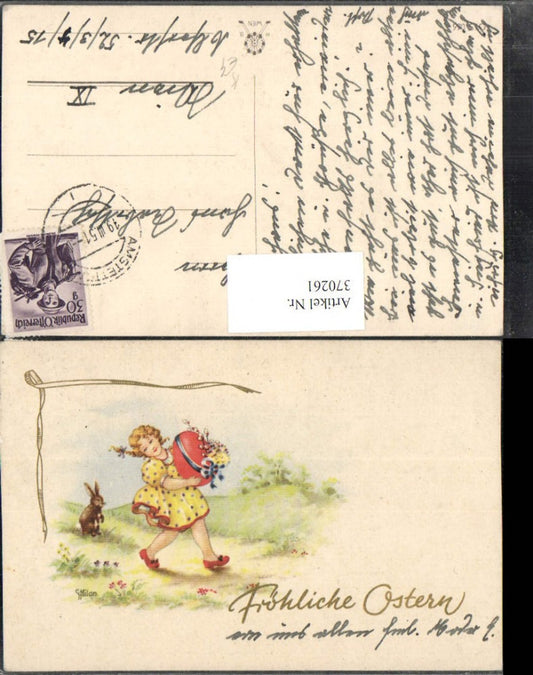 370261, Artist AK G. Milan Easter Landscape Girl with Dress Easter Egg Rabbit