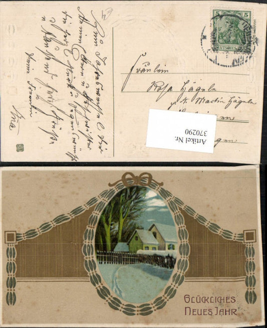 370290,Präge Künstler AK Neujahr Winterlandschaft Haus Passepartout