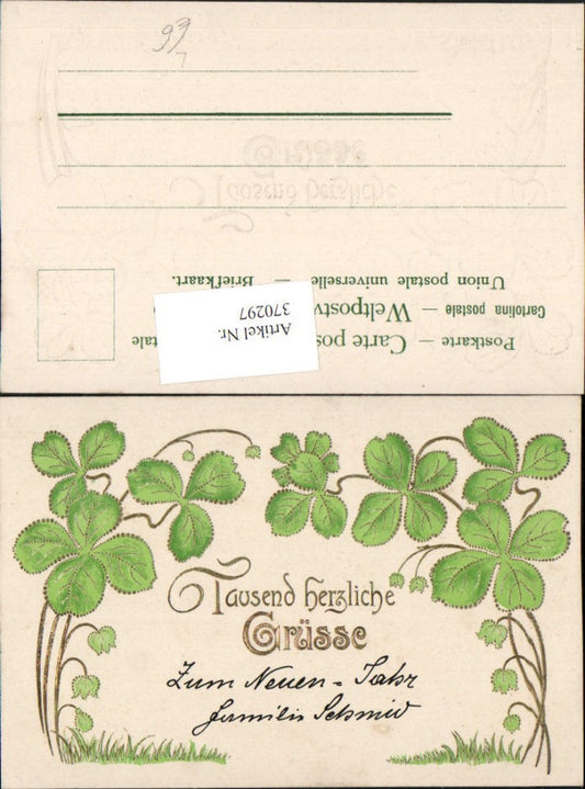 370297,Präge Litho Goldverzierung Neujahr Kleeblätter Klee
