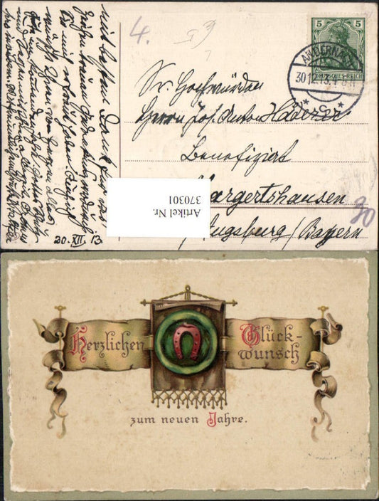 370301,Präge Litho Neujahr Papierrolle Hufeisen Siegel