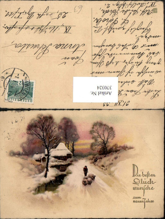 370324,Künstler AK Neujahr Winterlandschaft Hirte Schäfer Haus