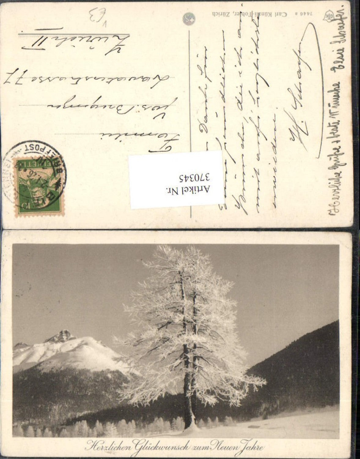 370345,Neujahr Winterlandschaft Bergkulisse pub Carl Künzli-Tobler 7446a
