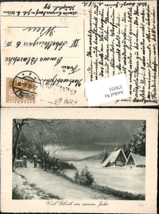 370351,Künstler AK L. Koch Neujahr Winterlandschaft Häuser