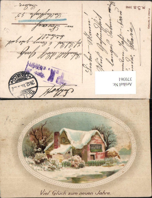 370361,Künstler AK Neujahr Winterlandschaft Haus Präge Passepartout