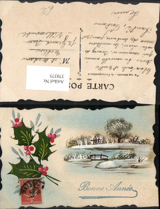 370375,Künstler AK Neujahr Winterlandschaft Stechpalmen