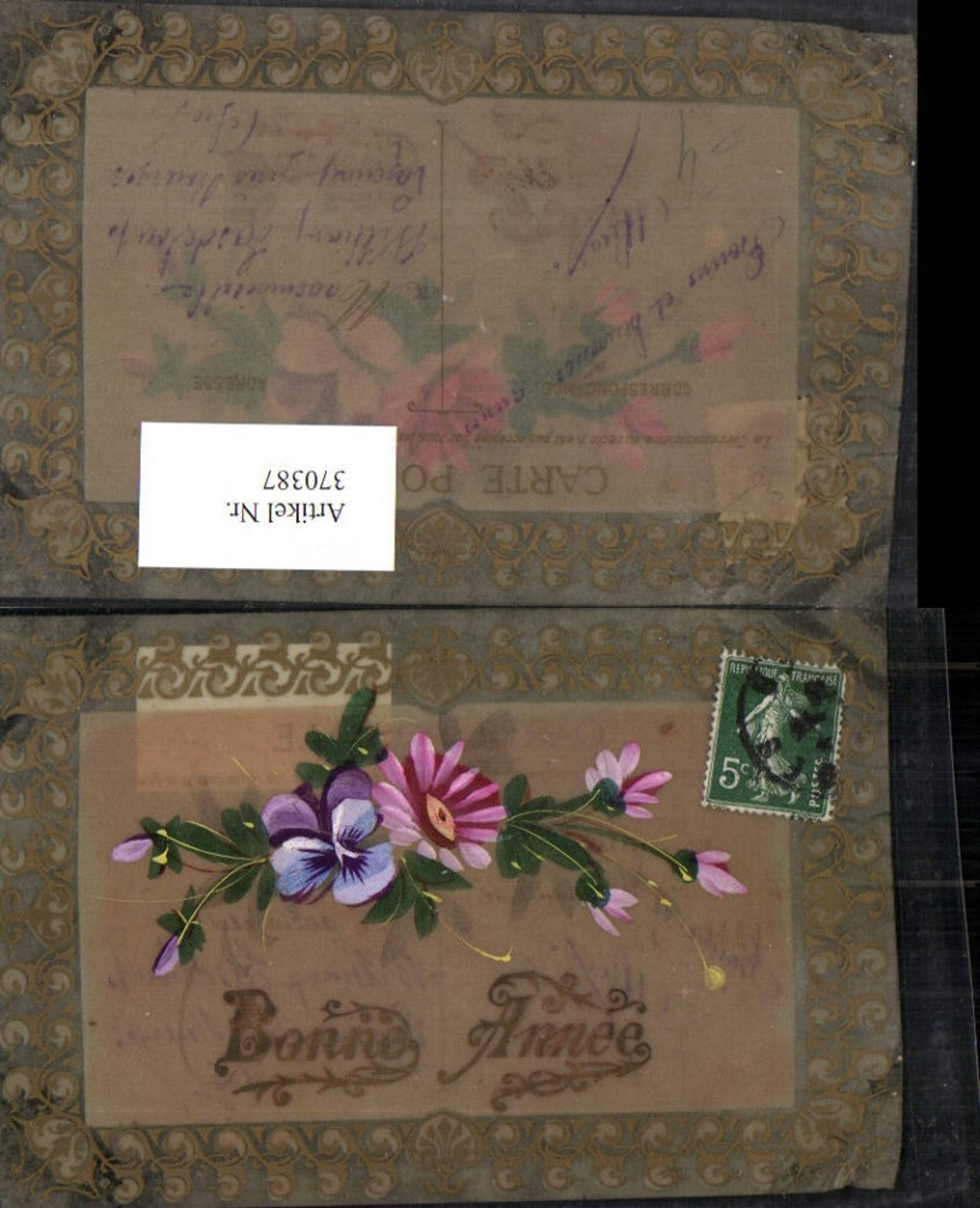 370387,Künstler AK Neujahr Bonne Annee Blumen Transparent Rahmen