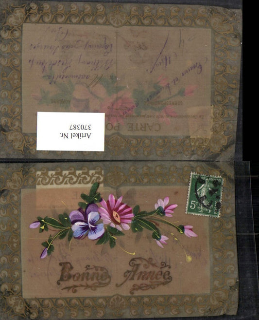370387,Künstler AK Neujahr Bonne Annee Blumen Transparent Rahmen