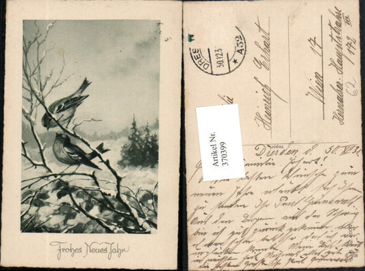 370399,Künstler AK Neujahr Winterlandschaft Vögel Zweige