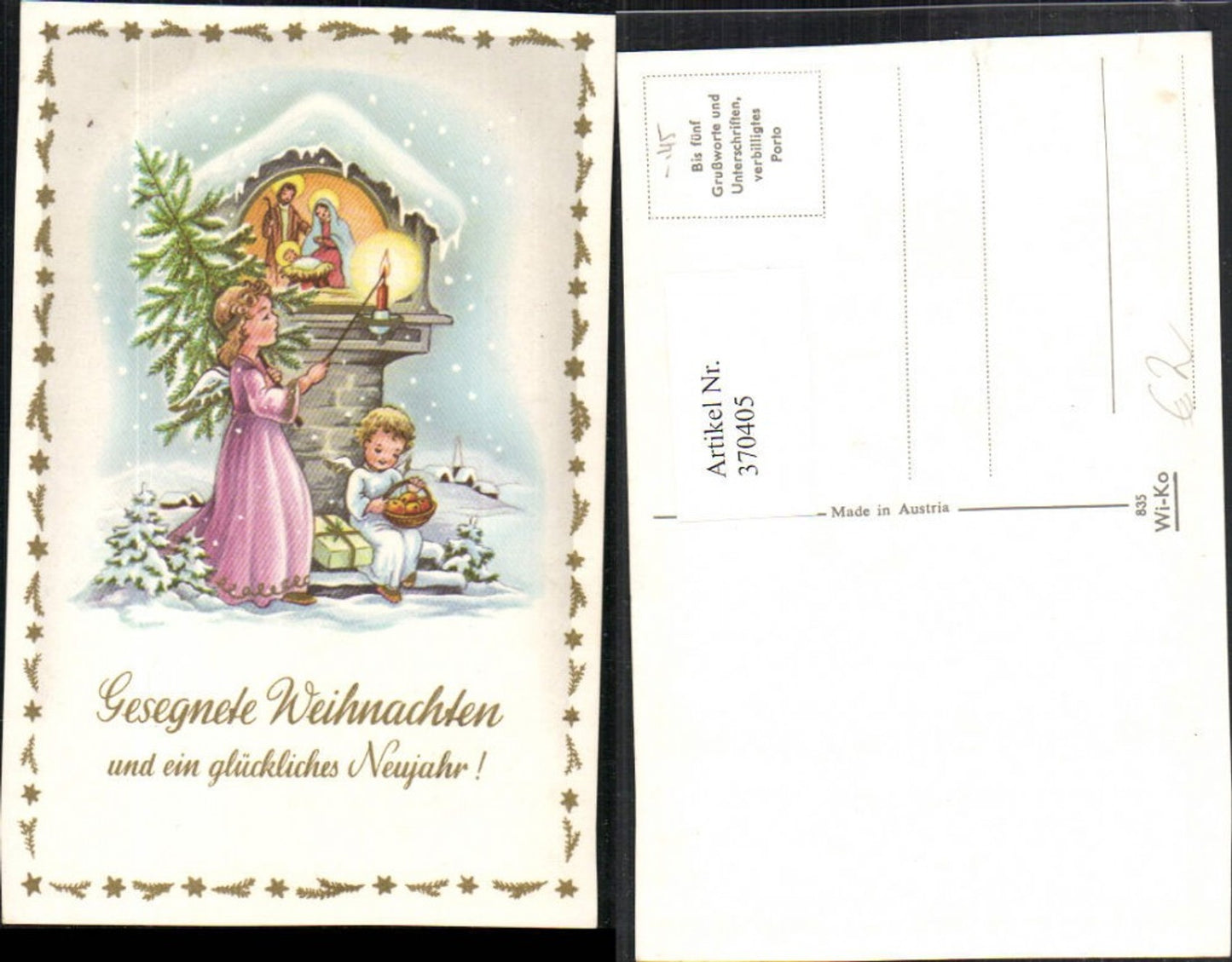 370405,Künstler AK Neujahr Winterlandschaft Bildstock Engeln Kerze
