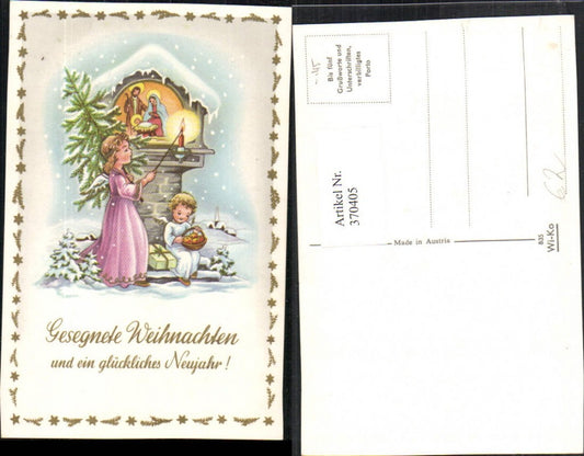 370405,Künstler AK Neujahr Winterlandschaft Bildstock Engeln Kerze