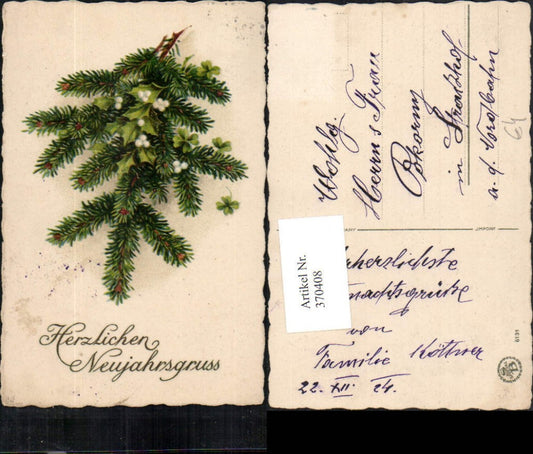370408,Künstler AK Neujahr Tannenzweig Mistelzweig