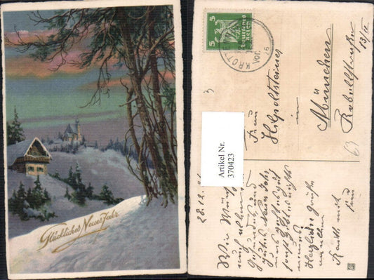 370423,Künstler AK Neujahr Winterlandschaft Haus Kirche