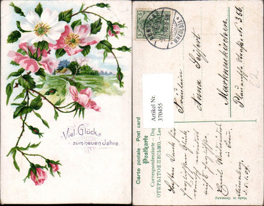 370455,Künstler AK Neujahr Landschaft Blüten Rosen