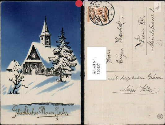 370457,Künstler AK Neujahr Winterlandschaft Kirche