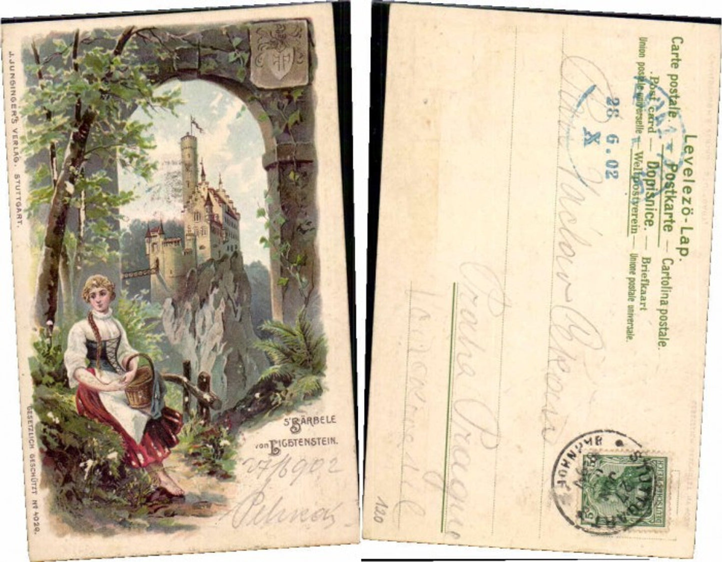 69174,Präge Litho Lichtenstein Bärbele b. Urach Stuttgart 1900