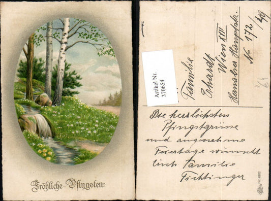 370654,Künstler AK Pfingsten Landschaft Wasserfall Bäume pub Erika 4802