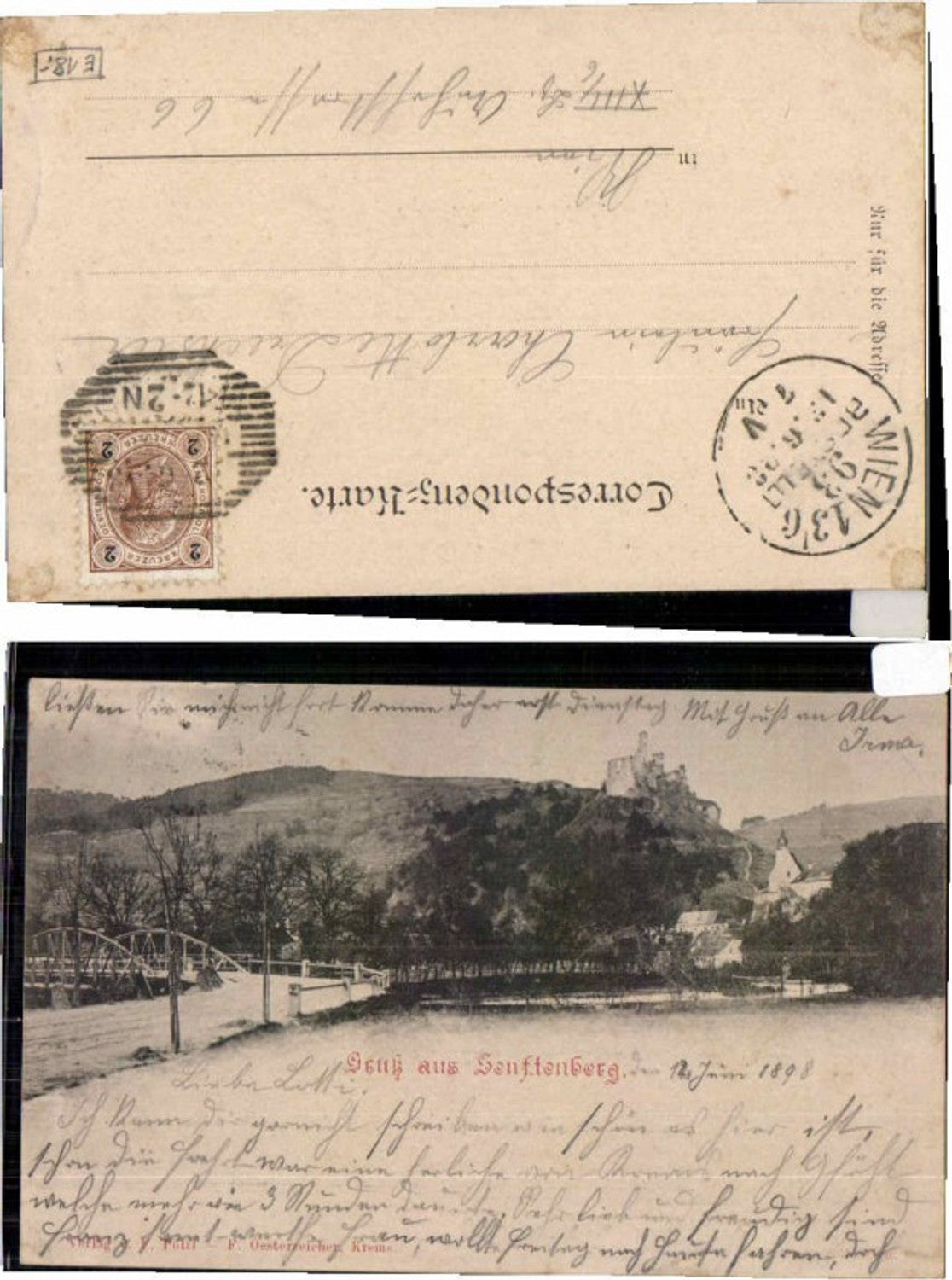 69334,Gruss aus Senftenberg bei Krems Wegpartie 1897