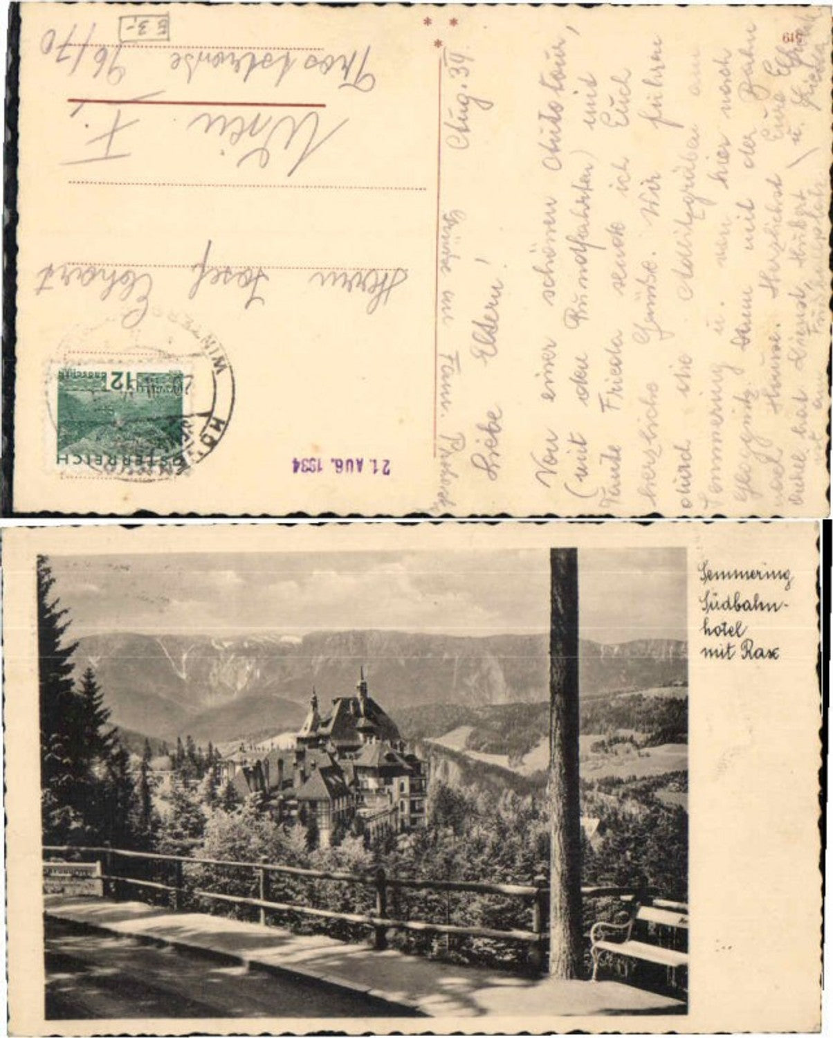 69412,Semmering Südbahnhotel m. Rax 1934