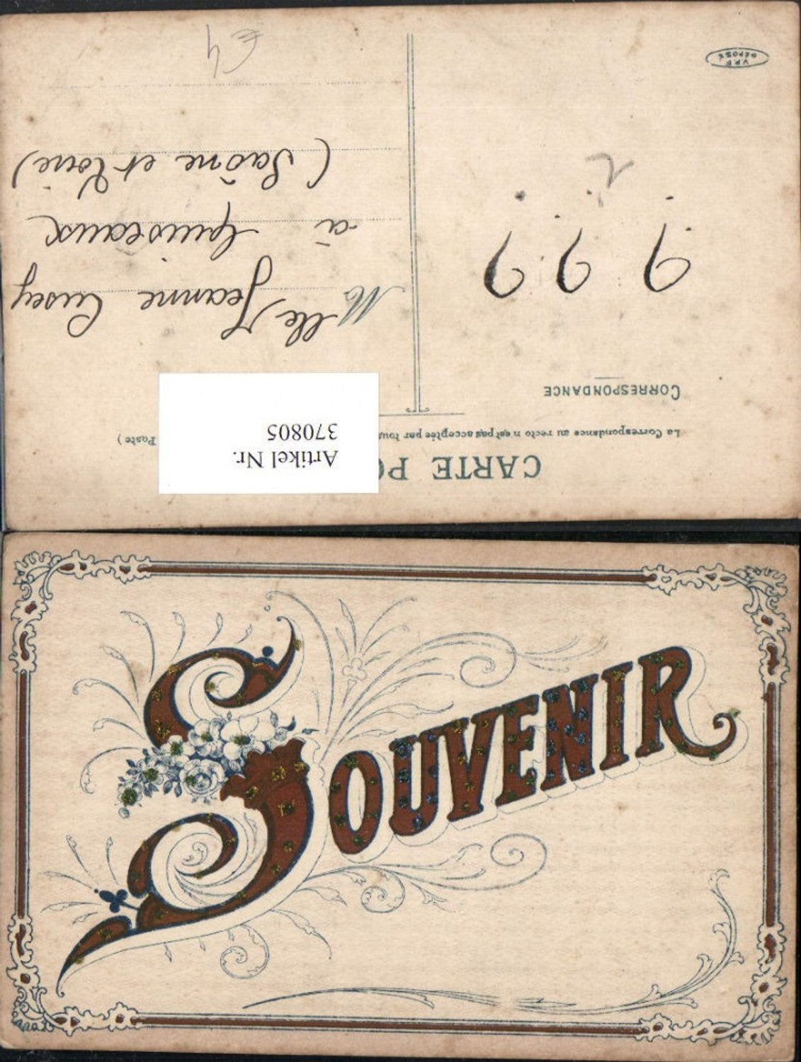 370805,Glitzer AK Souvenir Blumen