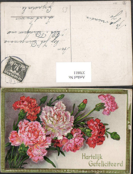 370811, Artist AK Gold ornament Hartelijk Gefeliciteerd Flowers Carnations