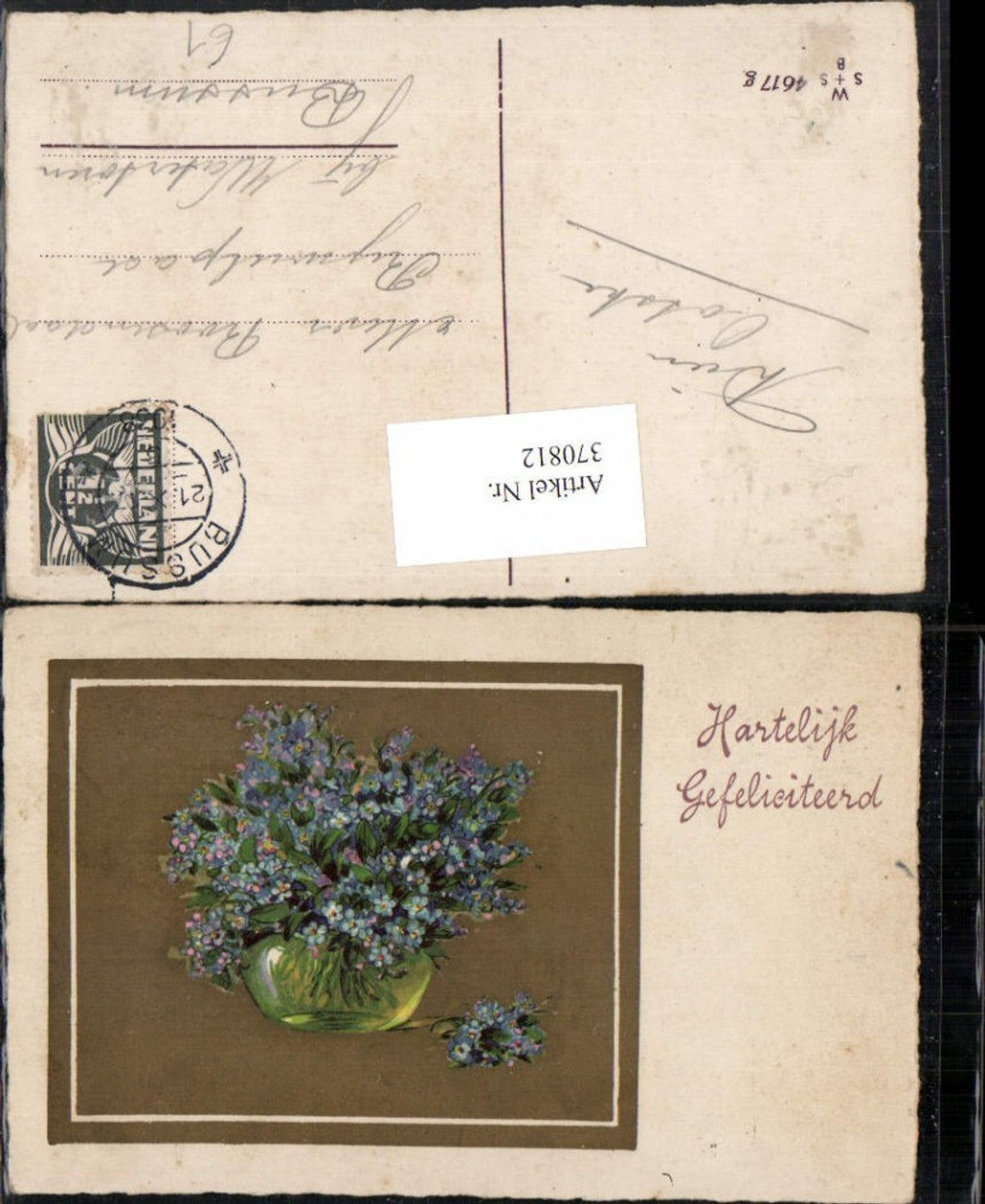 370812, Hartelijk Gefeliciteerd Congratulations Bouquet of Forget-Me-Nots Vase