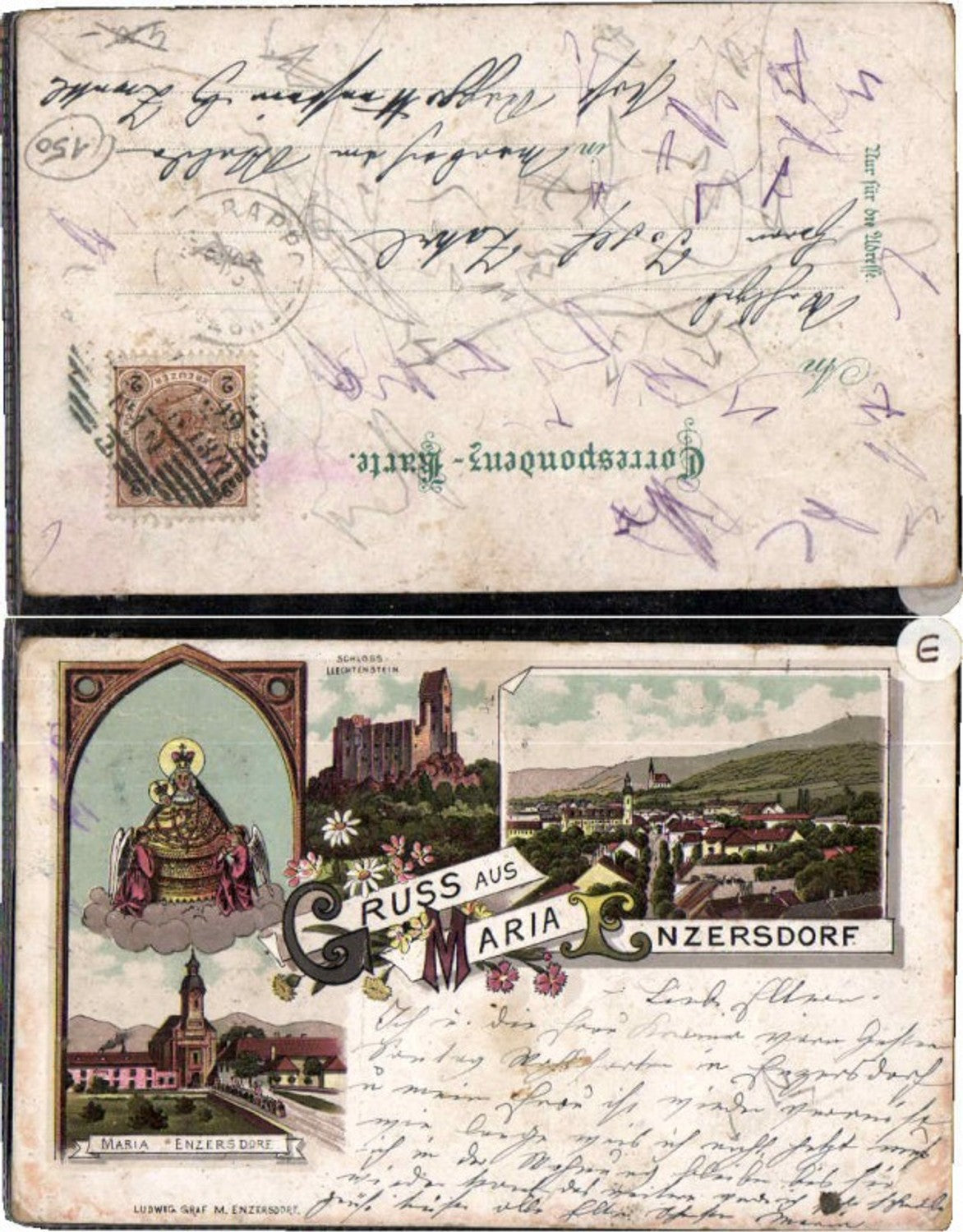 69494,Litho Gruß aus Maria Enzersdorf Liechtenstein b. Wien
