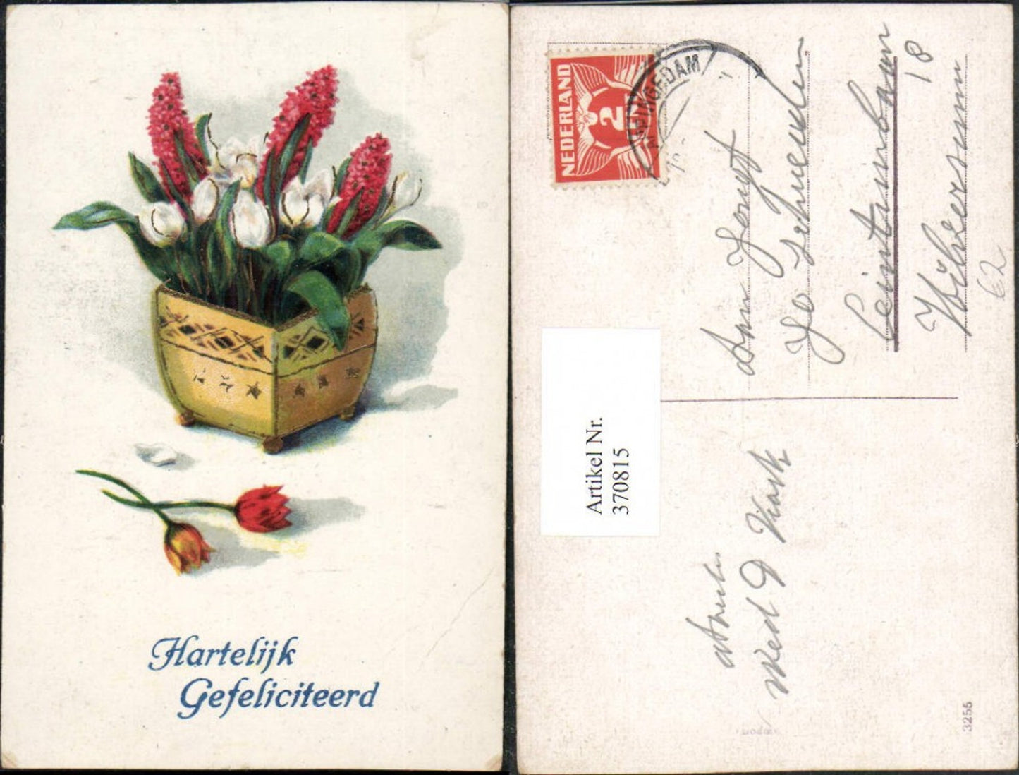 370815,Artist AK Gold ornament Hartelijk Gefeliciteerd flowers tulips