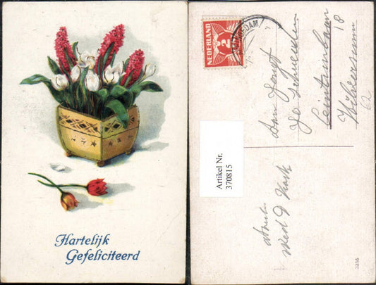 370815,Artist AK Gold ornament Hartelijk Gefeliciteerd flowers tulips