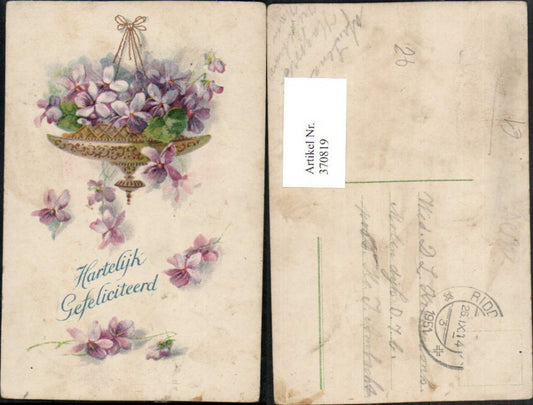 370819, Artist AK Hartelijk Gefeliciteerd Congratulations Flowers Violet Bowl