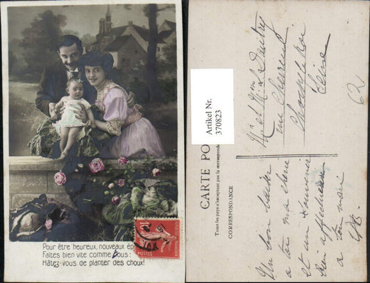 370823, Family man and woman with child roses flowers saying text