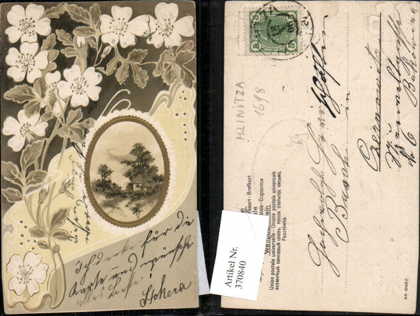 370840,Präge Litho Landschaft Passepartout Blumen Blüten