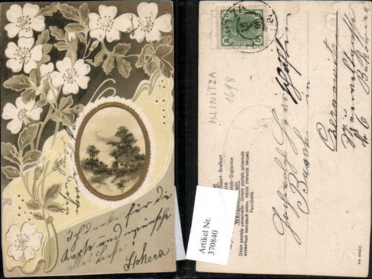 370840,Präge Litho Landschaft Passepartout Blumen Blüten