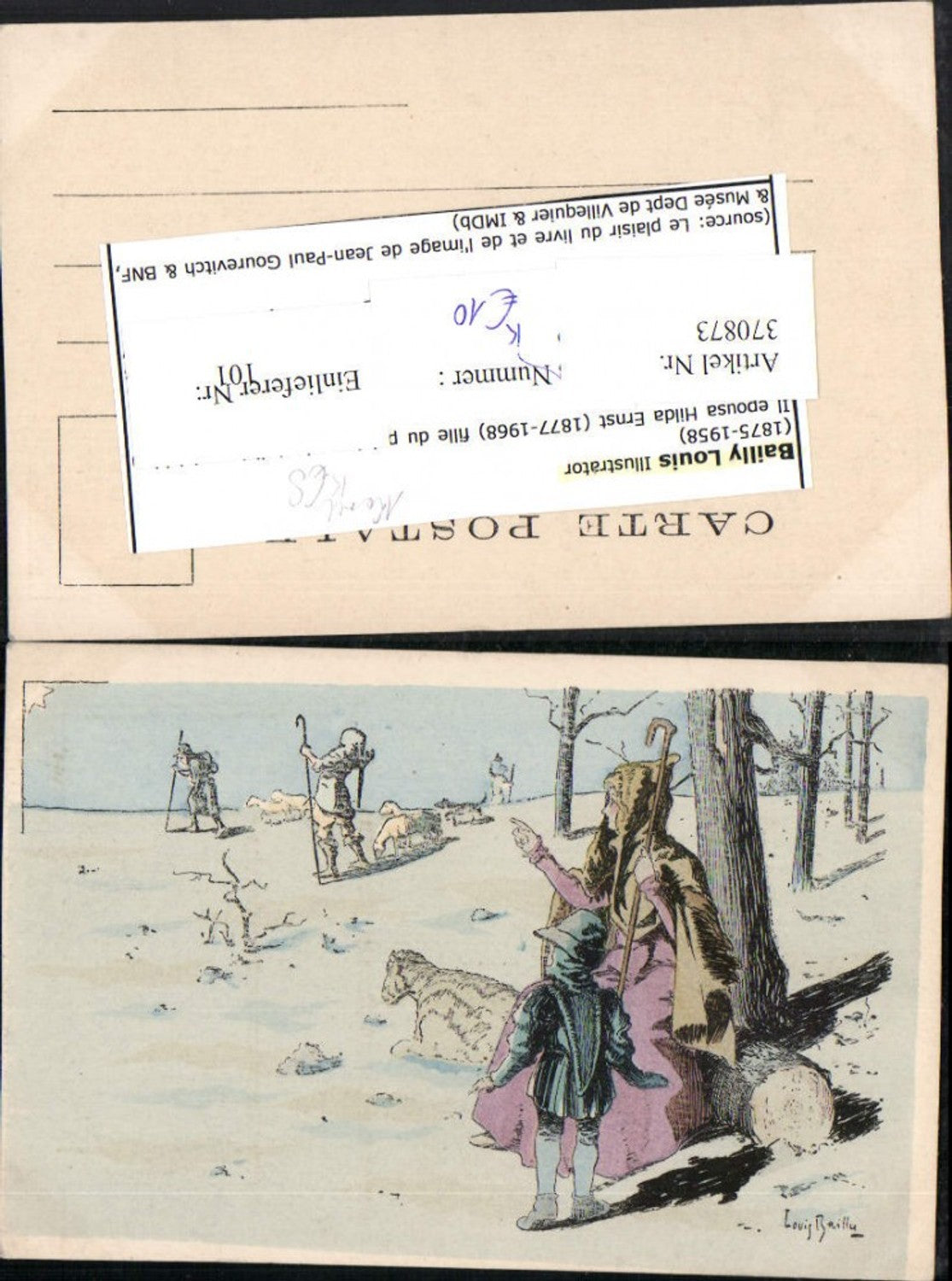 370873,Künstler AK Louis Bailly Hirte Schäfer Schafe Winterbild