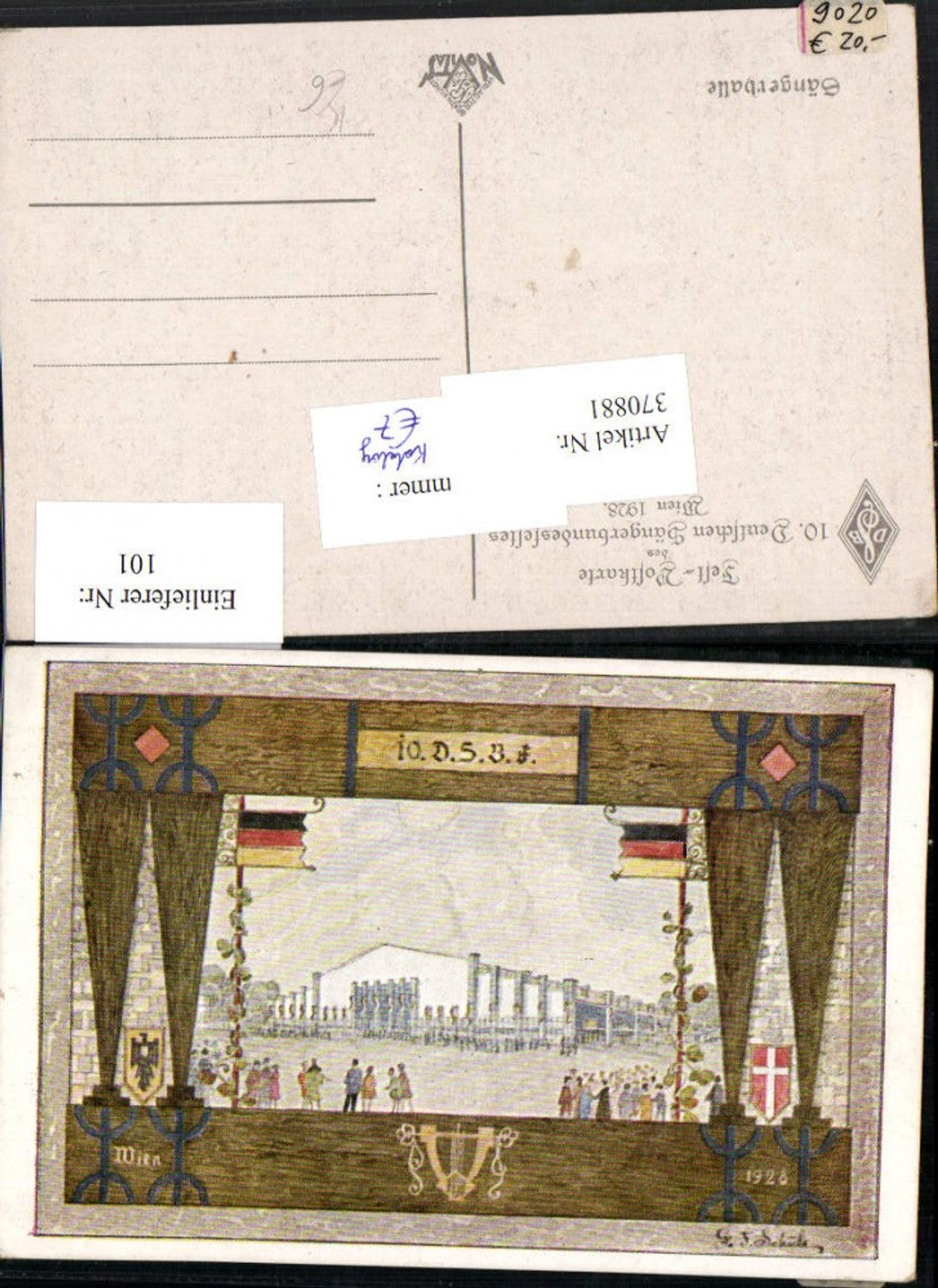 370881, Artist AK GF Schüle German Singers' Association Festival Postcard 1928 Singers' Hall