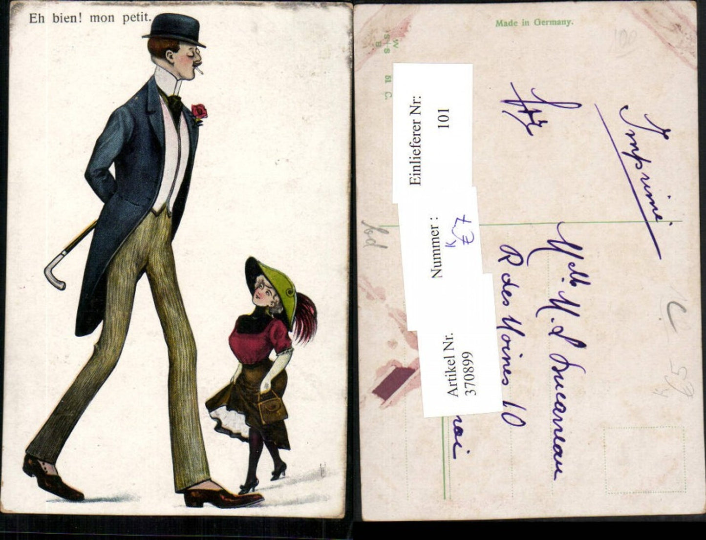 370899,Künstler AK Willi Scheuermann Art Deco Riese Großer Mann Karikatur
