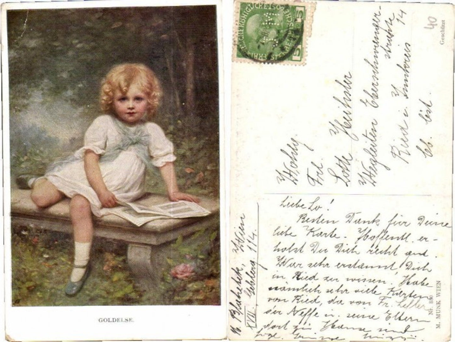 69622,M. Munk Vienne 880 Goldelse Mädchen liest Zeitung