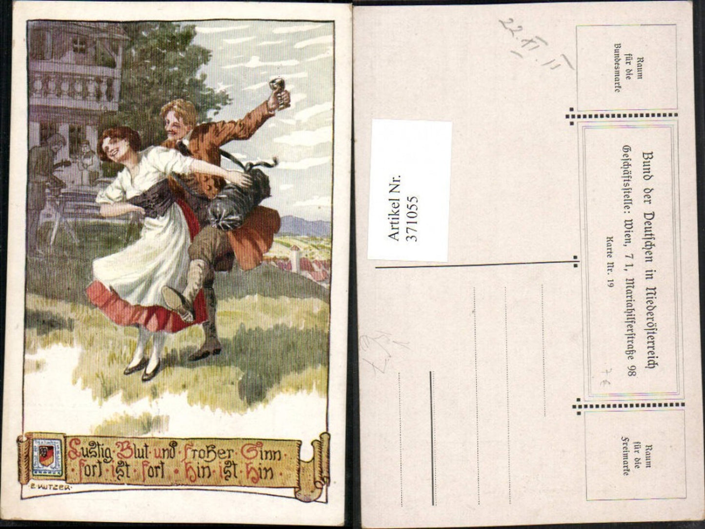 371055,Künstler AK Ernst Kutzer Liebe Paar Tanz pub Bund d. Deutschen in Niederösterreich 19