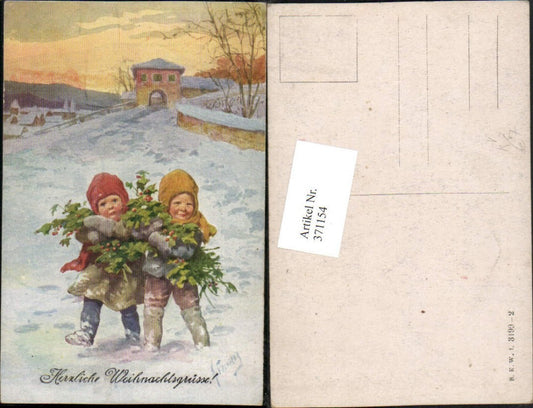 371154,Künstler AK Karl Feiertag Weihnachten Kinder Stechpalmen pub B.K.W.I. 3199/2