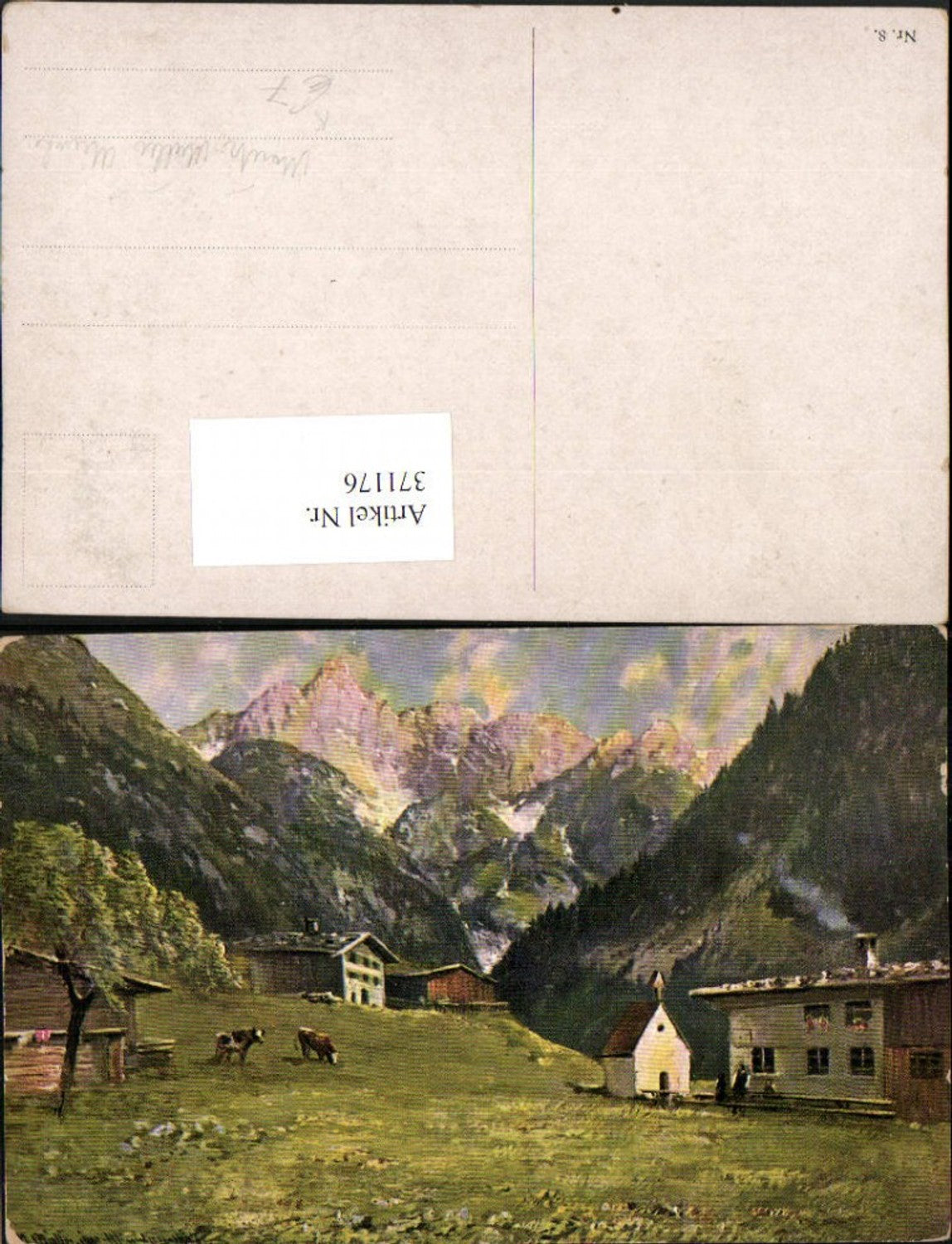 371176,Künstler AK Moritz Müller München Berglandschaft Kapelle Bergkulisse