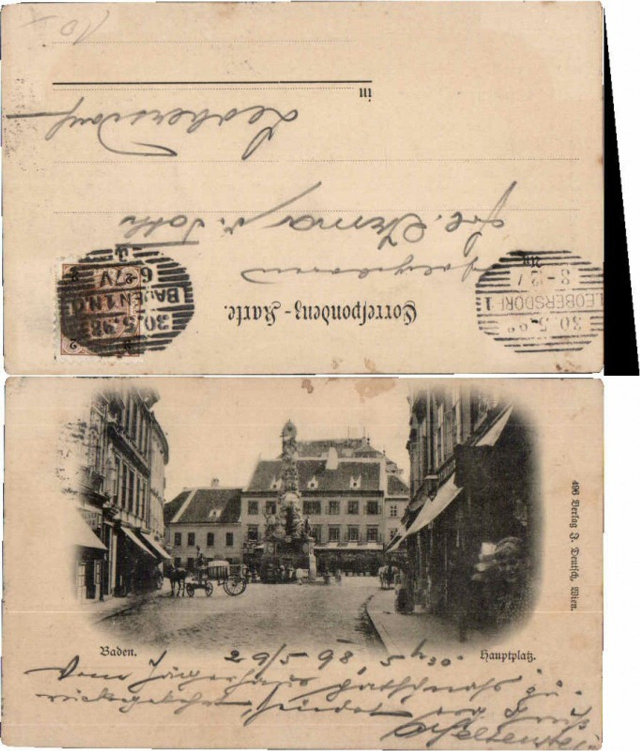 70159,RARE AK Baden b. Wien Hauptplatz Partie 1898